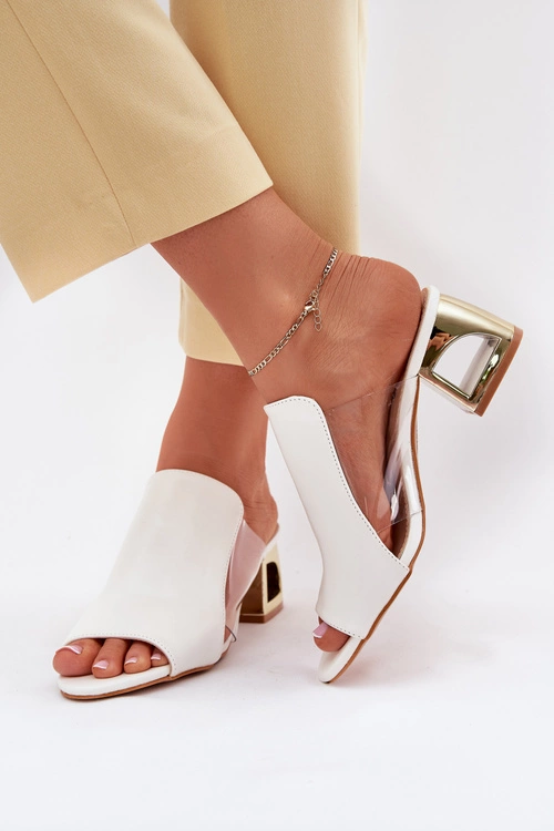 Klapki Damskie Na Słupku Białe Tessira