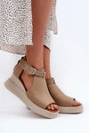 Sandały Damskie Na Platformie I Koturnie Z Eko Skóry Beżowe Hloeli