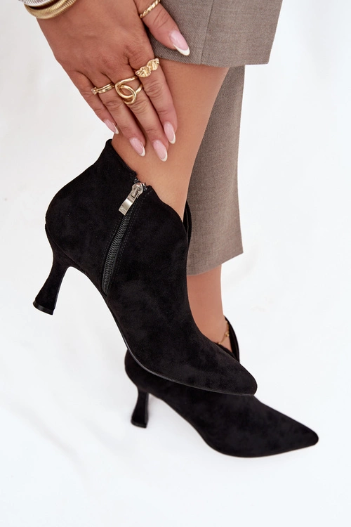 Niskie Botki Damskie Na Szpilce Eko Zamszowe Czarne Jolivra