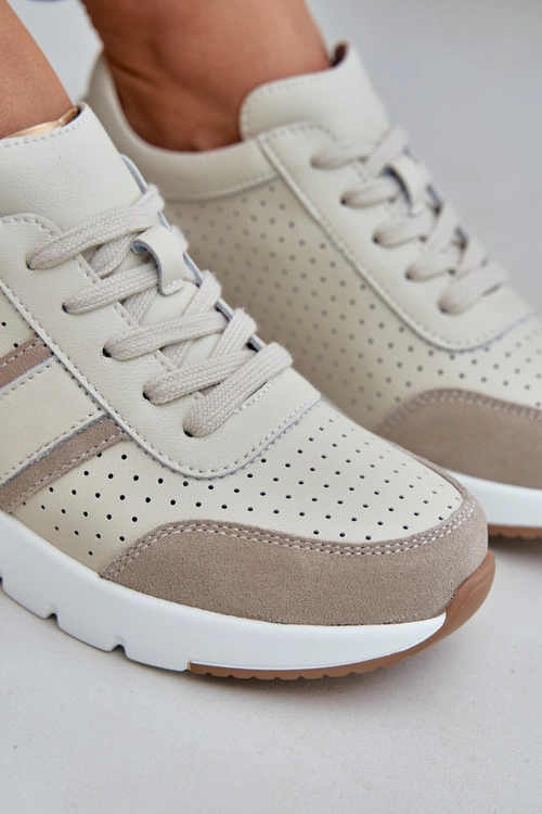 Skórzane Lekkie Sneakersy Buty Sportowe Damskie Beżowe Norlexia