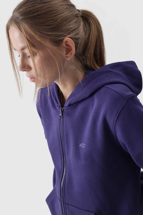 Bluza Damska Dresowa Z Kapturem Rozpinana Bawełniana 4F Granatowa 4FWMM00TSWSF1467-31S