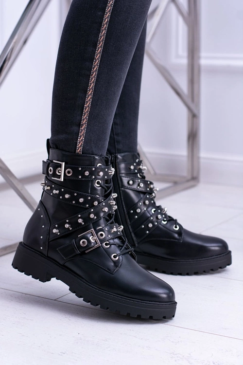 Damskie Botki Wysokie Czarne Trapery Albere