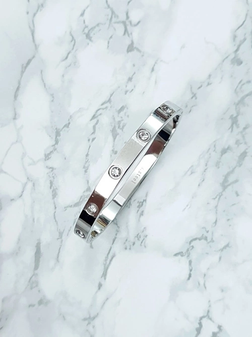 Damska Bransoleta Stalowa Z Cyrkoniami Srebrna 6mm Valerii