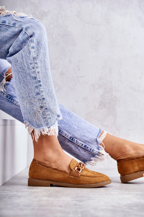 Damskie Zamszowe Mokasyny Z Łańcuszkiem Camel Nolie