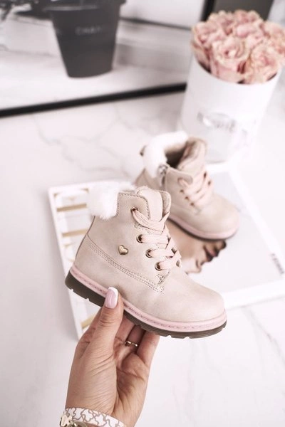 Dziecięce Ocieplane Trapery Botki Beżowe Maestro