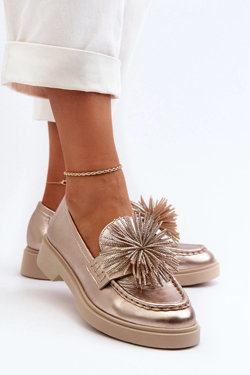 Skórzane Mokasyny Damskie CheBello 4383 Złote