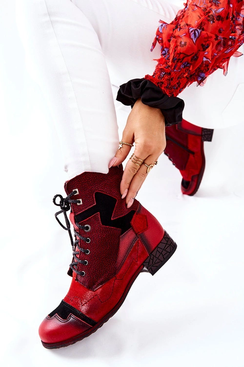 Botki Damskie Skórzane Ocieplane Maciejka Czerwone 04625-08