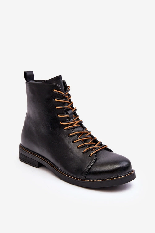 Skórzane Botki Trzewiki Damskie Czarne Ethel