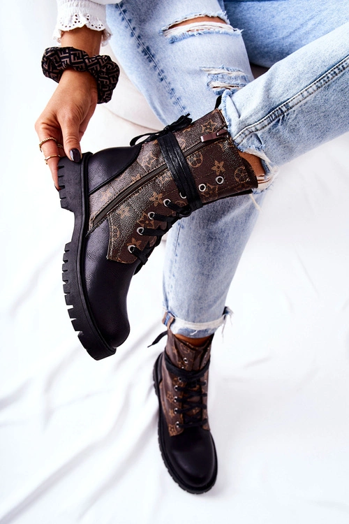 Skórzane Botki Brązowo-Czarne Lonevis