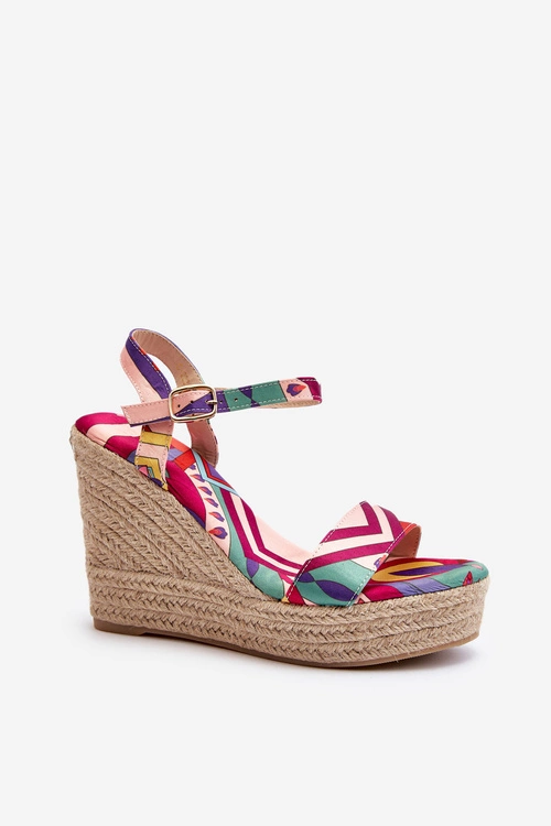 Wzorzyste Sandały Na Koturnie Z Plecionki Multikolor Anihazra