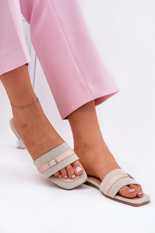 Płaskie Klapki Damskie Z Paskiem I Sprzączką Beżowe Zilina