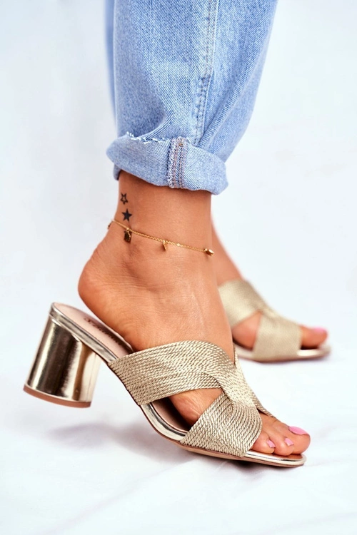 Klapki Damskie Na Słupku Wsuwane Złote Guest