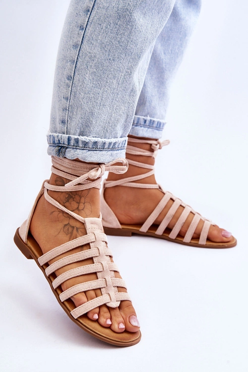 Damskie Zamszowe Sandały Rzymianki Beżowe Sempre