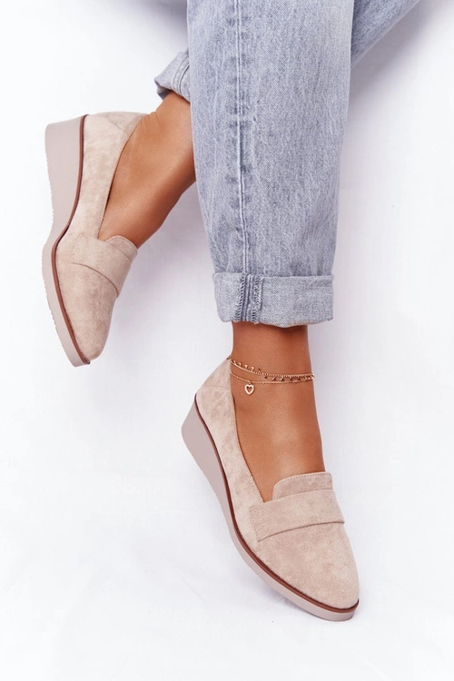 Eleganckie Półbuty Na Koturnie Vinceza 10599 Zamszowe Beżowe