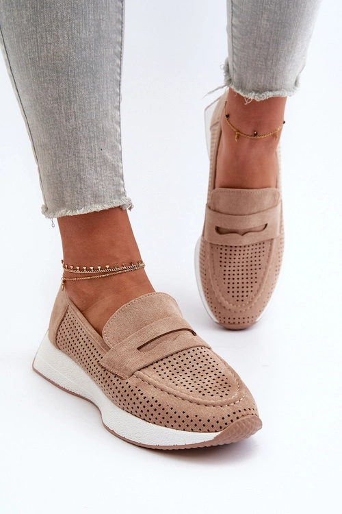 Mokasyny Damskie Na Platformie Eko Zamszowe Beżowe Inesqua