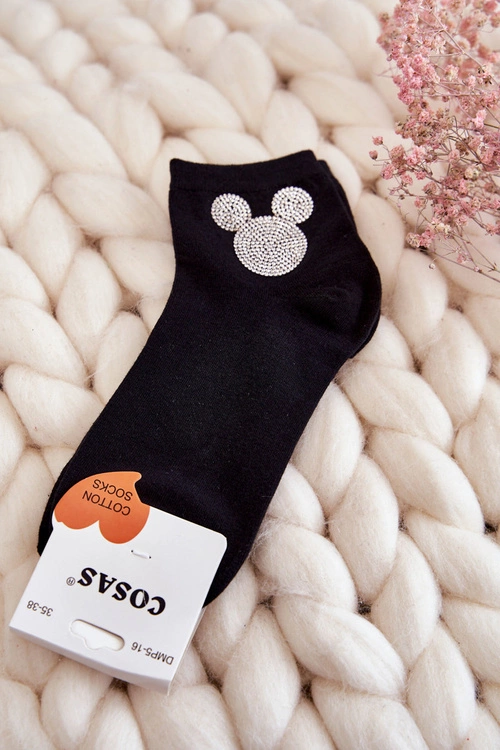 Damskie Bawełniane Skarpetki Z Cyrkoniami Cosas Czarne