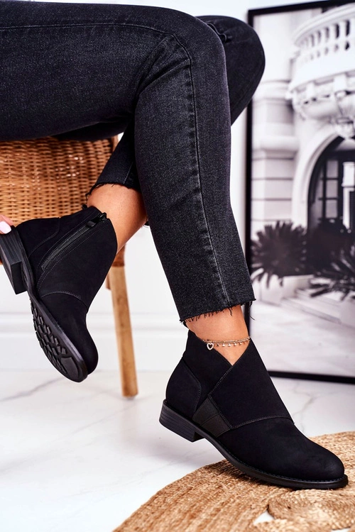 Botki Damskie Ciepłe Sztyblety Płaski Obcas Czarne Sirro