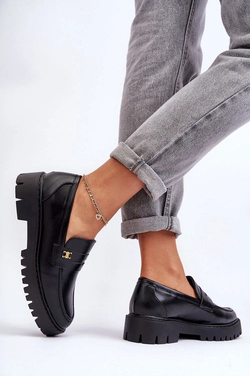 Skórzane Mokasyny Z Ozdobą Czarne Esperta