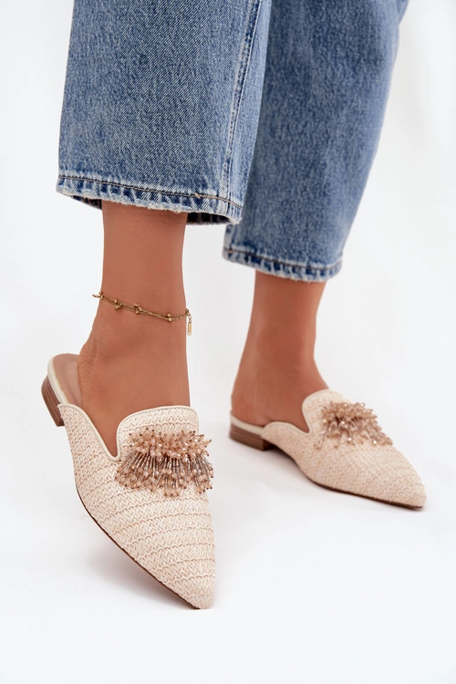 Klapki Damskie Z Ozdobą Beżowe Katrine