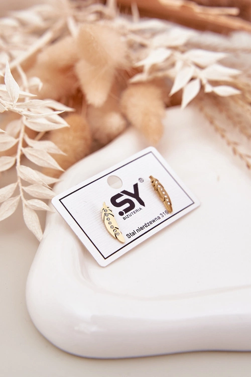 Kolczyki Listki Z Cyrkoniami Stal Nierdzewna Złote