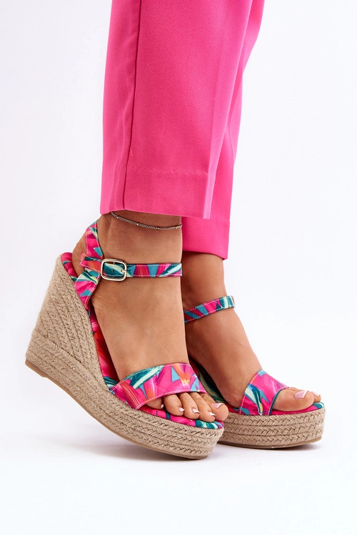 Wzorzyste Sandały Na Koturnie Z Plecionki Fuksja Anihazra