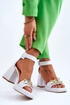 Damskie Zamszowe Sandały Na Masywnym Obcasie Lewski Shoes 3207 Białe