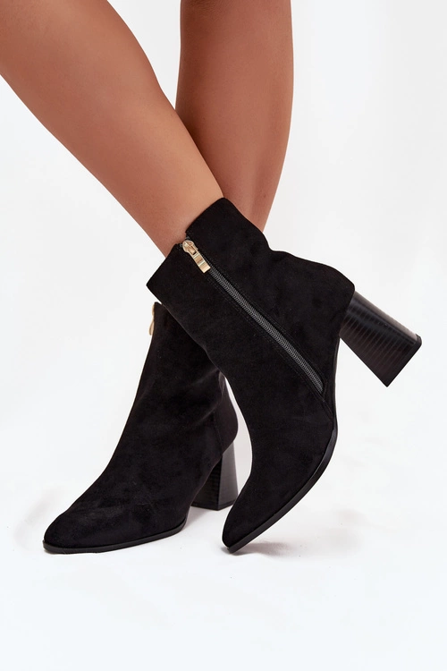 Botki Damskie Z Eko Zamszu Na Słupku Zamek Czarne Zelita