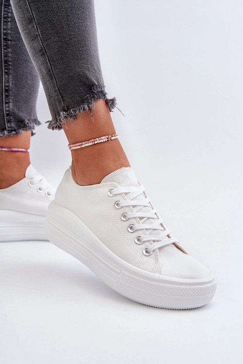 Trampki Damskie Na Masywnej Platformie Białe Amyete