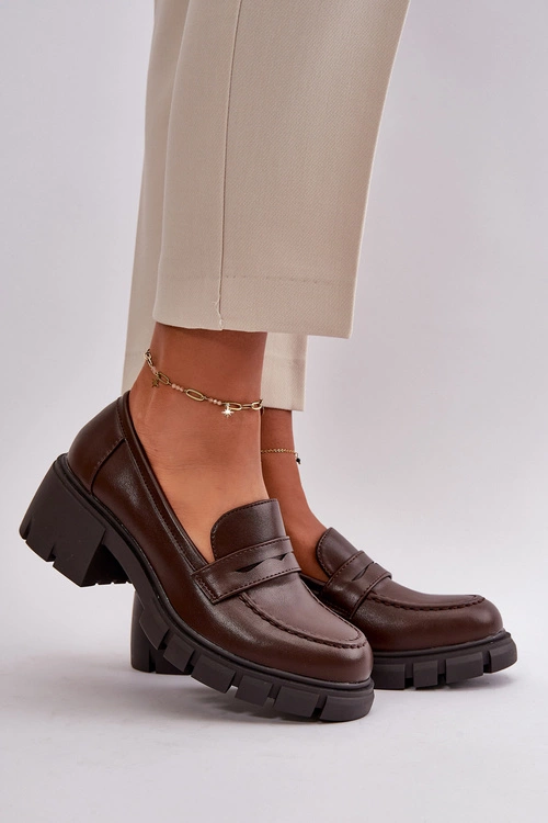 Damskie Półbuty Na Niskim Obcasie Z Eko Skóry Ciemnobrązowe Menloa