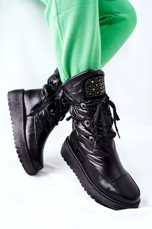 Damskie Śniegowce Ocieplane Czarne Chardonnay