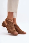 Ażurowe Sandały Na Obcasie Brązowe Serapina