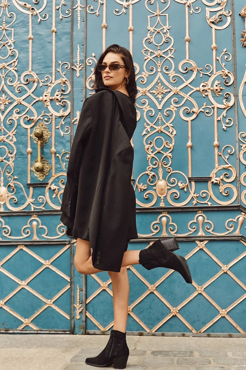 Botki Kowbojki Damskie Ocieplane Ze Zdobieniem Na Słupku Czarne Arabella