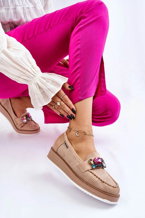 Damskie Mokasyny Na Platformie Z Ozdobami Beżowe Adelyn