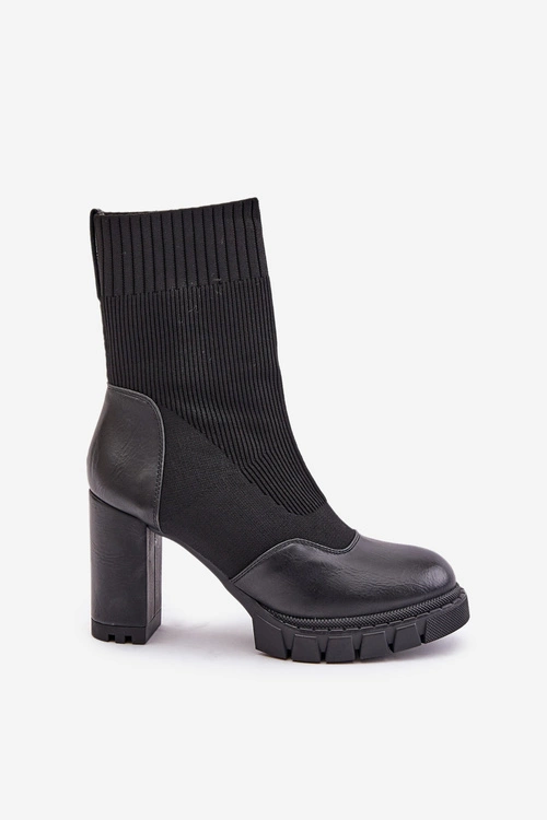 Botki Na Słupku Ze Skarpetą Czarne Atansa