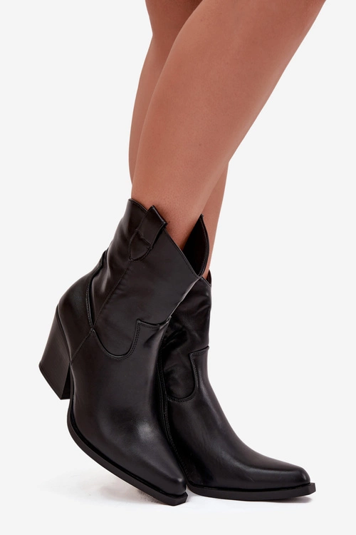 Botki Kowbojki Damskie Eko Skórzane Na Słupku Czarne Morelia