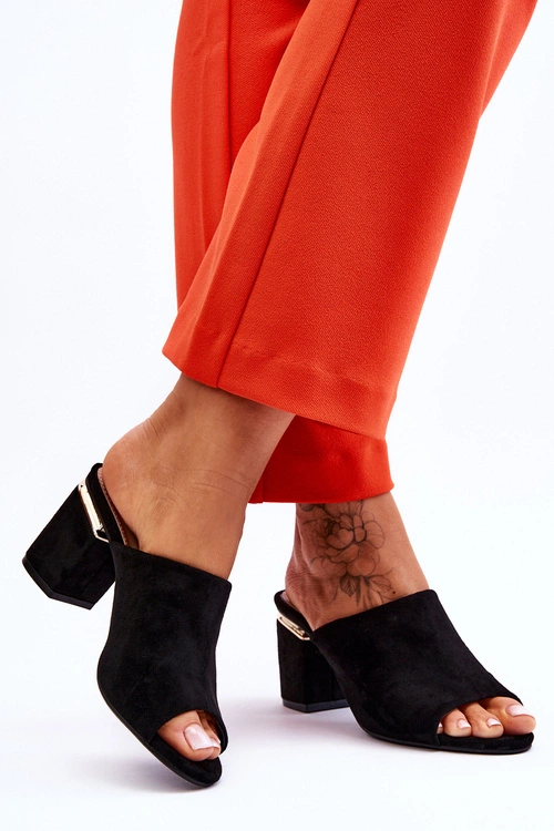 Damskie Zamszowe Klapki Na Obcasie Czarne Carter