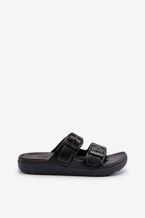 Klapki Damskie Z Brokatem Czarne Brianella