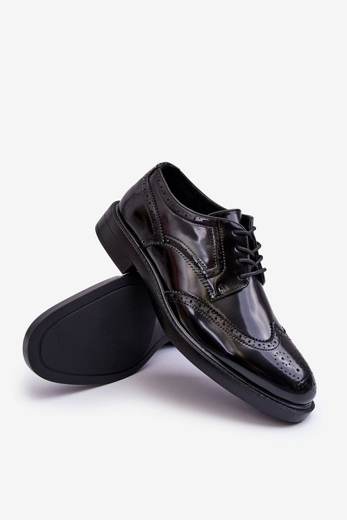 Męskie Eleganckie Lakierowane Półbuty Czarne Gustavo