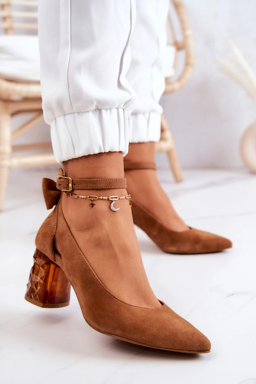 Zamszowe Czółenka Z Kokardką Maciejka 05059-29 Brązowe