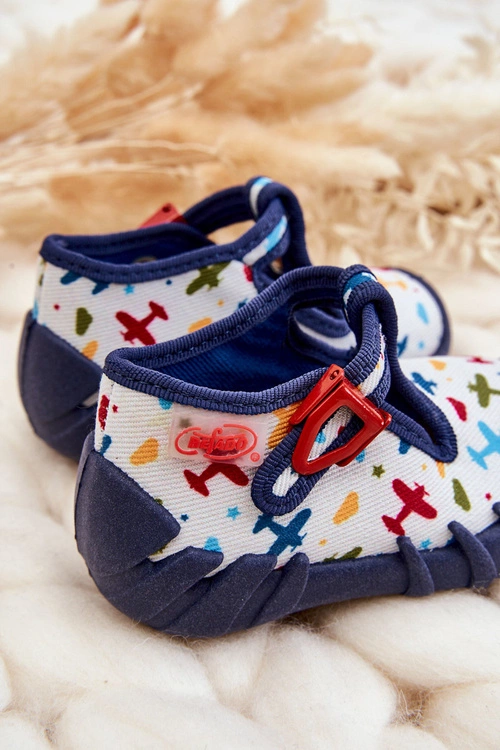 Buty Papcie Befado Samoloty 110P463 Biało-Granatowe