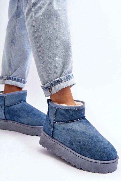 Śniegowce Damskie Z Brokatem Na Platformie Niebieskie Margella