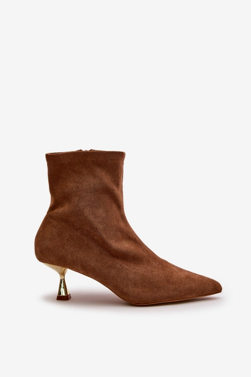 Botki Damskie Na Szpilce Eko Zamszowe Z Noskami W Szpic Camel Irithare