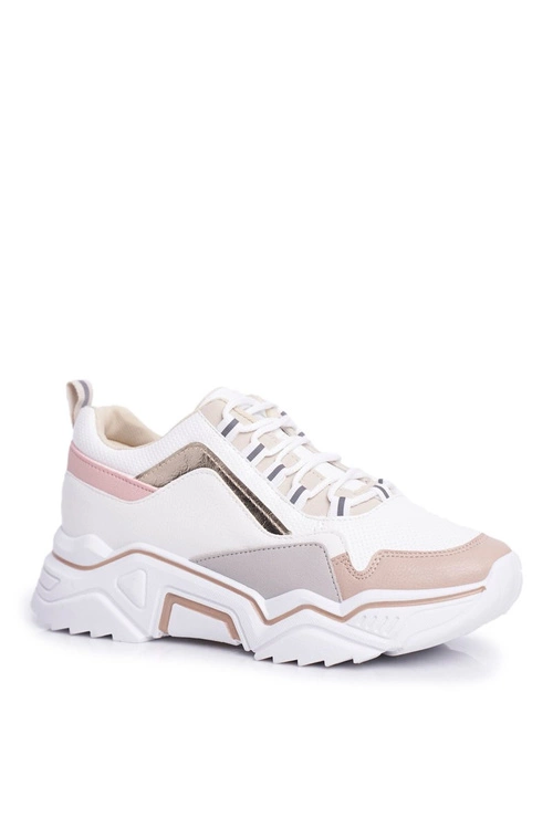 Sportowe Damskie Buty Biało Beżowe Rollen