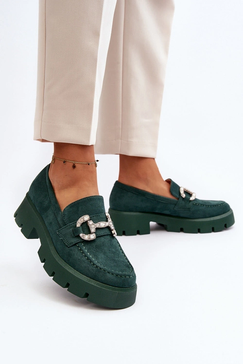 Damskie Mokasyny Z Ozdobą Zielone Ellise