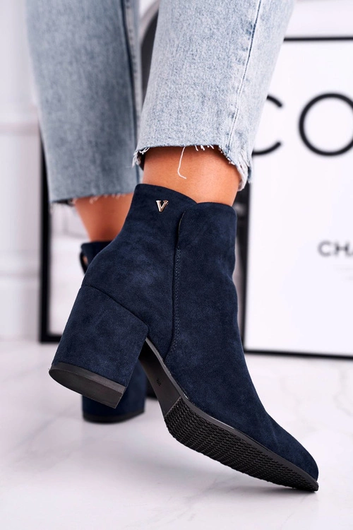 Botki Damskie Ciepłe Eko Zamsz Granatowe So Good