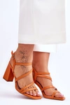 Skórzane Sandały Na Słupku Pomarańczowe Florentina