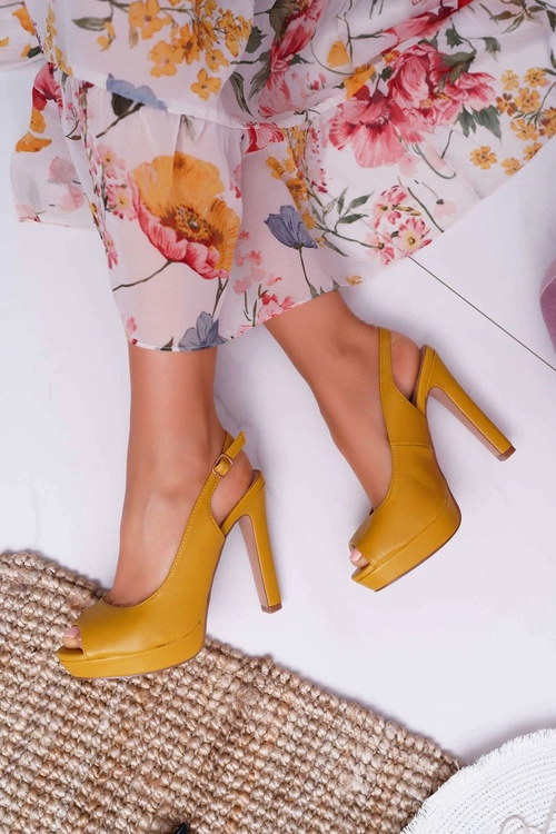 Sandały Damskie Na Obcasie Platformie Żółte Lorajn