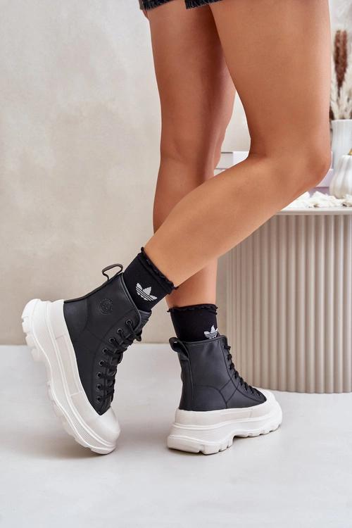 Skórzane Ocieplane Trampki Na Masywnej Platformie Big Star OO274A599 Czarne