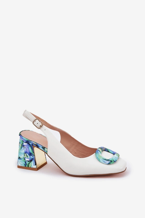 Skórzane Sandały Damskie Na Słupku D&A CR51-002 Białe