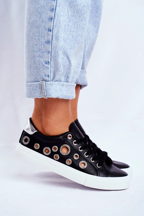 Damskie Trampki Z Dziurami i Cyrkoniami Czarne Roxas